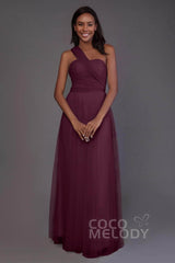 Sheath-Column Floor Length Tulle Bridesmaid Dress PR3502