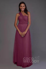 Sheath-Column Floor Length Tulle Bridesmaid Dress PR3502