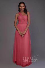 Sheath-Column Floor Length Tulle Bridesmaid Dress PR3502
