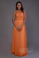 Sheath-Column Floor Length Tulle Bridesmaid Dress PR3502