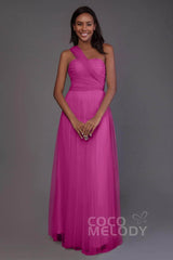 Sheath-Column Floor Length Tulle Bridesmaid Dress PR3502