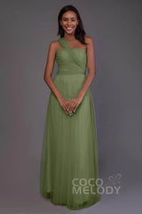 Sheath-Column Floor Length Tulle Bridesmaid Dress PR3502