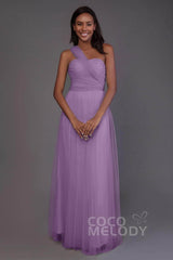 Sheath-Column Floor Length Tulle Bridesmaid Dress PR3502