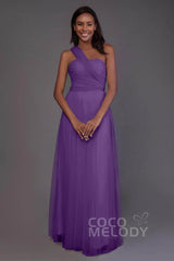 Sheath-Column Floor Length Tulle Bridesmaid Dress PR3502