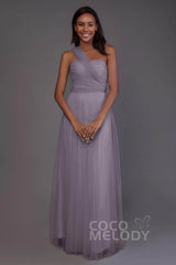 Sheath-Column Floor Length Tulle Bridesmaid Dress PR3502