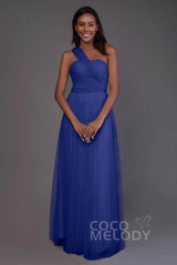 Sheath-Column Floor Length Tulle Bridesmaid Dress PR3502