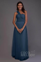 Sheath-Column Floor Length Tulle Bridesmaid Dress PR3502