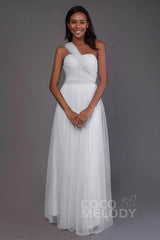 Sheath-Column Floor Length Tulle Bridesmaid Dress PR3502