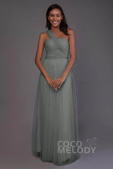 Sheath-Column Floor Length Tulle Bridesmaid Dress PR3502