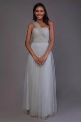 Sheath-Column Floor Length Tulle Bridesmaid Dress PR3502