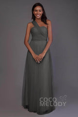 Sheath-Column Floor Length Tulle Bridesmaid Dress PR3502