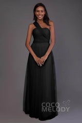 Sheath-Column Floor Length Tulle Bridesmaid Dress PR3502