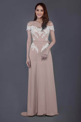 Sheath Sweep Train Knitted Fabric Bridesmaid Dress PR3561
