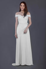 Sheath Sweep Train Knitted Fabric Bridesmaid Dress PR3561