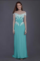 Sheath Sweep Train Knitted Fabric Bridesmaid Dress PR3563
