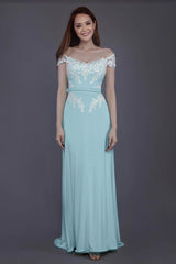 Sheath Sweep Train Knitted Fabric Bridesmaid Dress PR3563