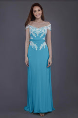 Sheath Sweep Train Knitted Fabric Bridesmaid Dress PR3563