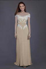 Sheath Sweep Train Knitted Fabric Bridesmaid Dress PR3563