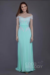 Sheath Sweep Train Knitted Fabric Bridesmaid Dress PR3563