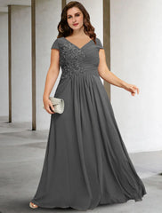 Aimishang A-Line Mother of the Bride Dresses Plus Size Hide Belly Curve Elegant Dress Formal Floor Length Short Sleeve V Neck Chiffon with Pleats Sequin Appliques