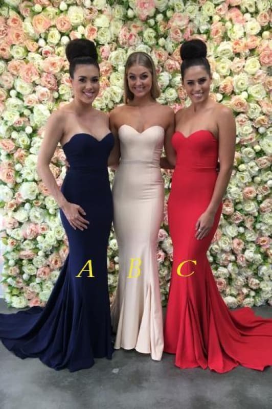 Precious Navy Blue Mermaid Sweetheart Strapless Bridesmaid Dress With Pleats