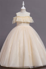 Hocille Pretty Dusty Pink Tulle Flower Girl Dress with Long Ruffle Sleeves and Spot