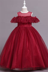 Hocille Pretty Dusty Pink Tulle Flower Girl Dress with Long Ruffle Sleeves and Spot