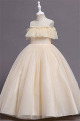 Hocille Pretty Dusty Pink Tulle Flower Girl Dress with Long Ruffle Sleeves and Spot