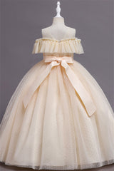 Hocille Pretty Dusty Pink Tulle Flower Girl Dress with Long Ruffle Sleeves and Spot