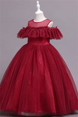 Hocille Pretty Dusty Pink Tulle Flower Girl Dress with Long Ruffle Sleeves and Spot