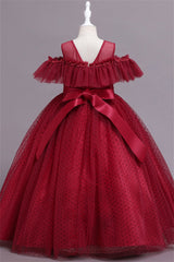 Hocille Pretty Dusty Pink Tulle Flower Girl Dress with Long Ruffle Sleeves and Spot