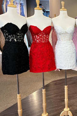 Lace Appliques Strapless Lace-Up Sleeveless Mini Homecoming Dress