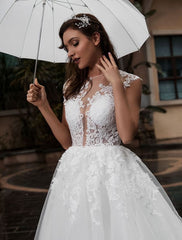 Pricess Wedding Dress Lace Bodice Tulle Satin Fabric Sweep Train Applique Wedding Gown Exclusive