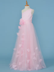 Princess A-Line One Shoulder Flower Girl Dress With Pleats and Appliques