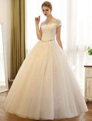 Princess Ball Gown Wedding Dresses Lace Sequin Bridal Dress Ivory Beading Sash Backless Wedding Gowns