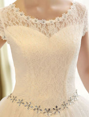 Princess Ball Gown Wedding Dresses Lace Sequin Bridal Dress Ivory Beading Sash Backless Wedding Gowns