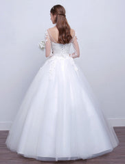 Princess Ball Gown Wedding Dresses Long Sleeve Lace Illusion Ivory Floor Length Bridal Dress
