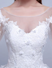 Princess Ball Gown Wedding Dresses Long Sleeve Lace Illusion Ivory Floor Length Bridal Dress