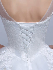 Princess Ball Gown Wedding Dresses Long Sleeve Lace Illusion Ivory Floor Length Bridal Dress