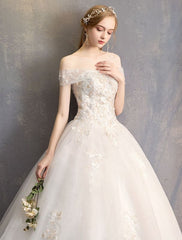 Princess Ball Gown Wedding Dresses Off The Shoulder Ivory Lace Beaded Floor Length Bridal Dress