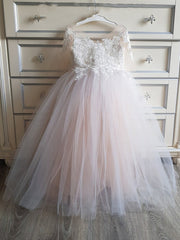 Princess Boho Flower Girl Dresses with Appliques Bow and 3/4-Length Sleeves