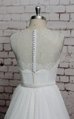 Princess Sleeveless A-Line Tulle Long Wedding Dress With Sash