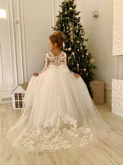 Princess Long Sleeves Dress with Tulle Lace and Appliques