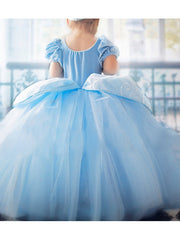 Princess Short Sleeve Flower Girl Dress Cotton With Beading Appliques & Paillette