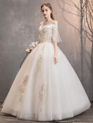 Princess Wedding Dress Ivory Off The Shoulder Floor Length Bridal Gown