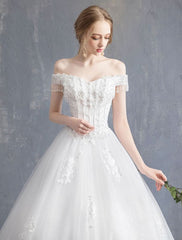 Princess Wedding Dresses Ball Gown Lace Beaded Chains Off The Shoulder Bridal Dress