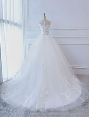 Princess Wedding Dresses Ball Gowns Lace Flowers Applique Sleeveless Bridal Gowns With Train