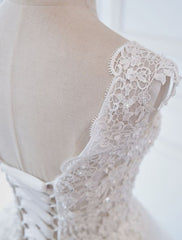 Princess Wedding Dresses Ball Gowns Lace V Neck Sleeveless Floor Length Bridal Gowns