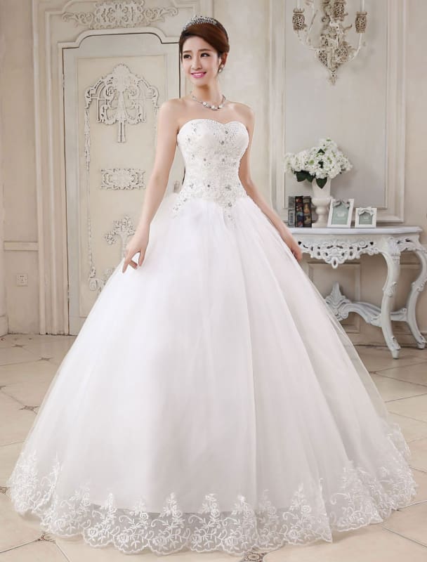 Princess Wedding Dresses Ivory Ball Gown Bridal Dress Strapless Sweetheart Lace Beaded Pleated Wedding Gown