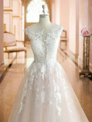 Princess Wedding Dresses Jewel Neck Sleeveless Lace Soft Tulle Bridal Gowns